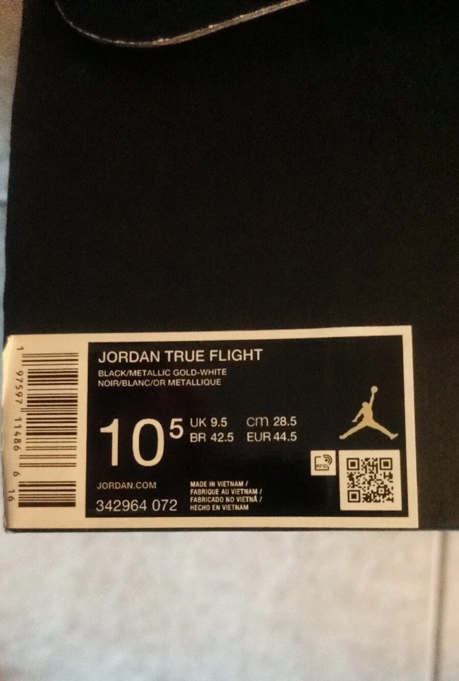 Air Jordan True Flight Men's Black White with Metallic Gold